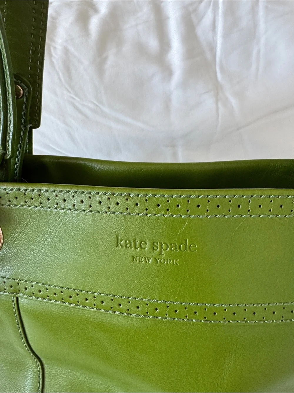 kate spade green leather tote shoulder bag purse with tassle